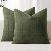 Decorative Linen Check Euro Shams Throw Pillow Covers  Dark Olive Green 20x20-inch